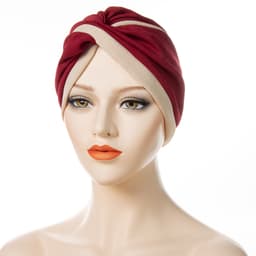 Valmiiksi sidottu Bonnet Beanie Hat Puuvilla/Satin Wine Red/Beige