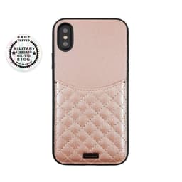 Vaaleanpunainen iPhone Xs / X kuori Korttikotelolla