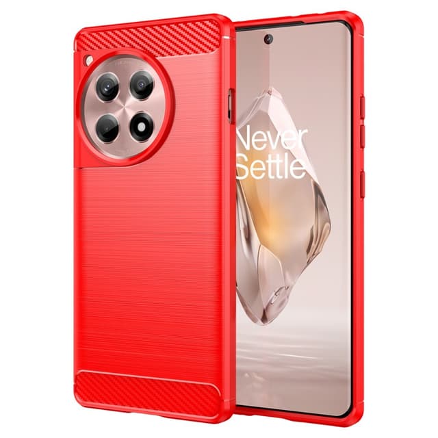 SKALO OnePlus 12R 5G Armor Carbon Iskunkestävä TPU suojakuori - Punainen