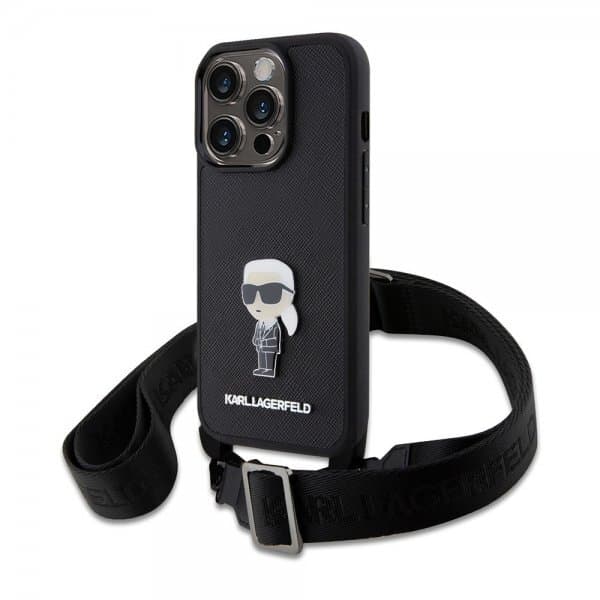 Karl Lagerfeld iPhone 15 Pro Kuori Saffiano Crossbody Musta
