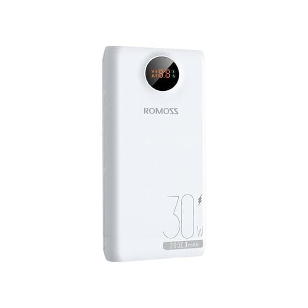 Romoss Pro Powerbank 20000mAh, PD 30W ja LED-näyttö - Valkoinen