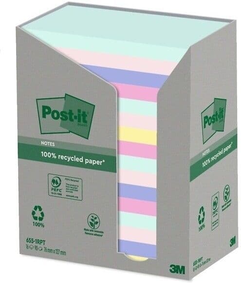 3M Post-it Nature Eko Z-notes -viestilappu, värilajitelma, 76x127mm, 16 x 100 kpl