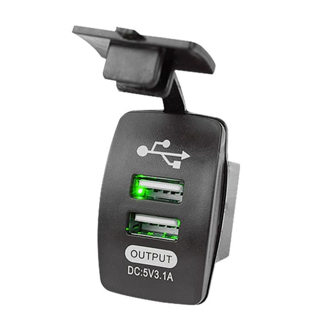 Veneen muotoinen kaksois-USB-autolaturi Väri musta + ruoho