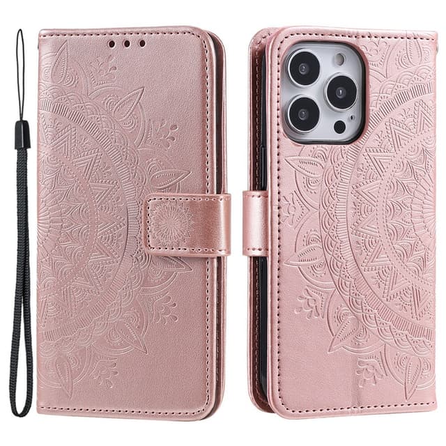 SKALO iPhone 16 Pro Mandala lompakkokotelo - Ruusukulta