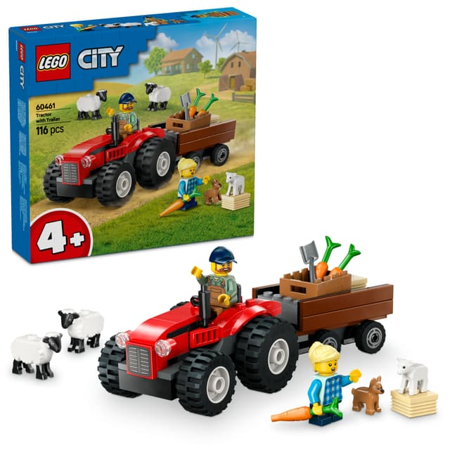 LEGO City Maatilan punainen traktori, peräkärry ja lampaat 60461