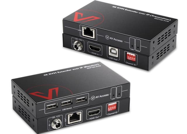 AV Access 4KIP100-KVM 4K KVM-laajennin TCP/IP Ethernetin kautta jopa 120 m, UHD 4K @ 30Hz 1080P@120Hz, 16 kpl DIP-kytkimiä, EDID-toiminto