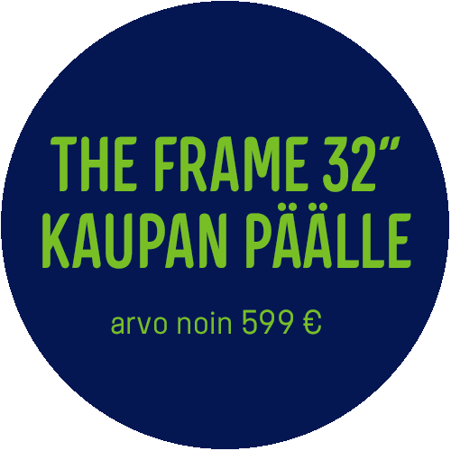 Kun ostat vuoden 2023 65"-85" The Frame TV:n, saat kaupan päälle 32" The Frame -television! Tarjous on voimassa netissä ja myymälöissä 4.-24.12. ajan. Tuote lisätään automaattisesti ostoskoriin.