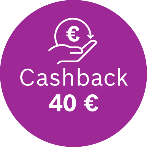 *Hyödyntääksesi kampanjatarjouksen, sinun on hankittava Bosch Unlimited varsi-imurisi kampanja-aikana 1.9.–31.10.2023. Viimeinen päivä hakea cashback-hyvitystä: 30.11.2023. Vaatii rekisteröinnin MyBosch-sivuilla.