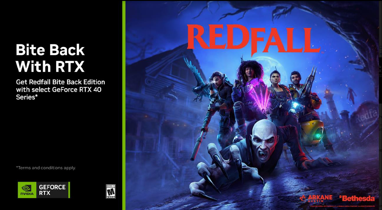 Redfall Bite Back Edition -kampanjakoodin lunastamiseen tarvitaan GeForce Experience ja Steam-tili. Toimi seuraavien ohjeiden mukaisesti:  1. Asenna kampanjaan kuuluva näytönohjain koneeseesi. 2. Asenna GeForce Experience tai päivitä se uusimpaan versioon. (Versio 3.18 tai uudempi.) 3. Avaa GeForce Experience ja kirjaudu tilillesi. 4. Valitse avattavasta Tili-valikosta LUNASTA. 5. Anna kampanjaan kuuluvan pakettiostoksen mukana saamasi pakettikoodi. 6. Kirjaudu Steam-tilillesi toimimalla näkyviin tulevien ohjeiden mukaan.  7. Lunasta Redfall Bite Back Edition Steam-tilillesi valitsemalla LUNASTA.  8. Aloita asennus käynnistämällä Steam. 