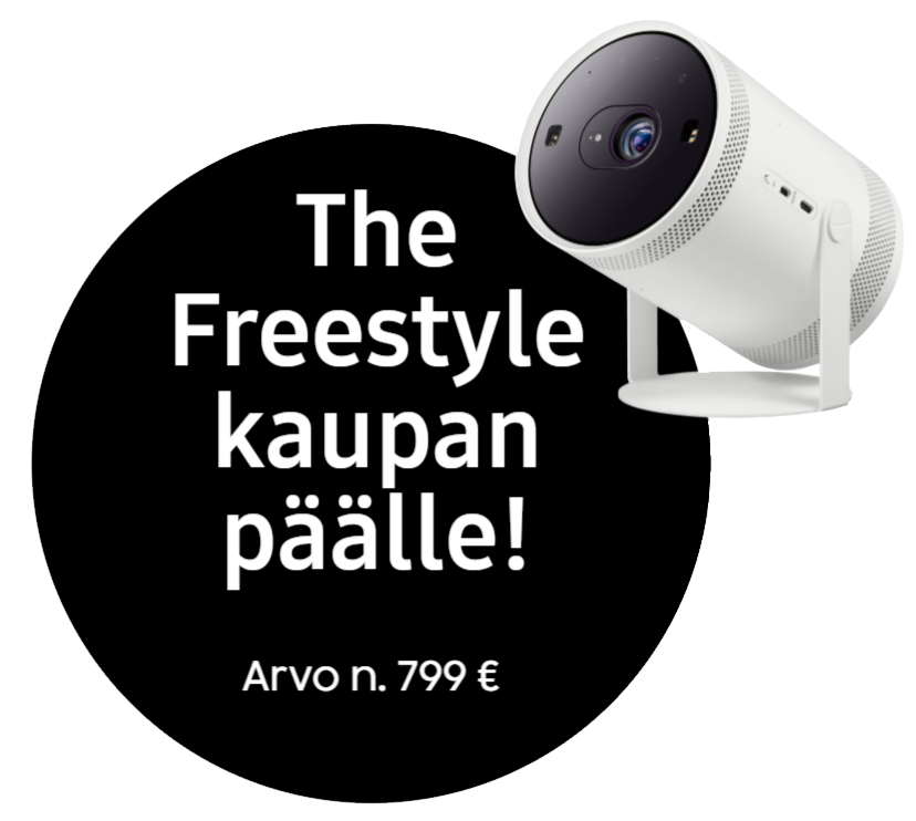 Osta Galaxy Book3 Pro, Book3 Pro 360 tai Book3 Ultra -tietokone, saat Samsung Freestyle Smart Projector -projektorin kaupan päälle. Tarjous on voimassa 1.5 - 28.5.2023. Kampanjatuote vaatii ostoksen rekisteröimisen viimeistään 18.6.2023. Rekisteröi ostos ja lue lisää alla olevasta linkistä.