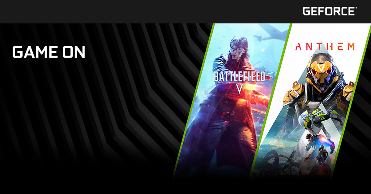 Osta GeForce-näytönohjain - saat Battlefield V™- ja Anthem™-pelin kaupan päälle Osta GeForce-näytönohjain - saat Battlefield V™- ja Anthem™-pelin kaupan päälle