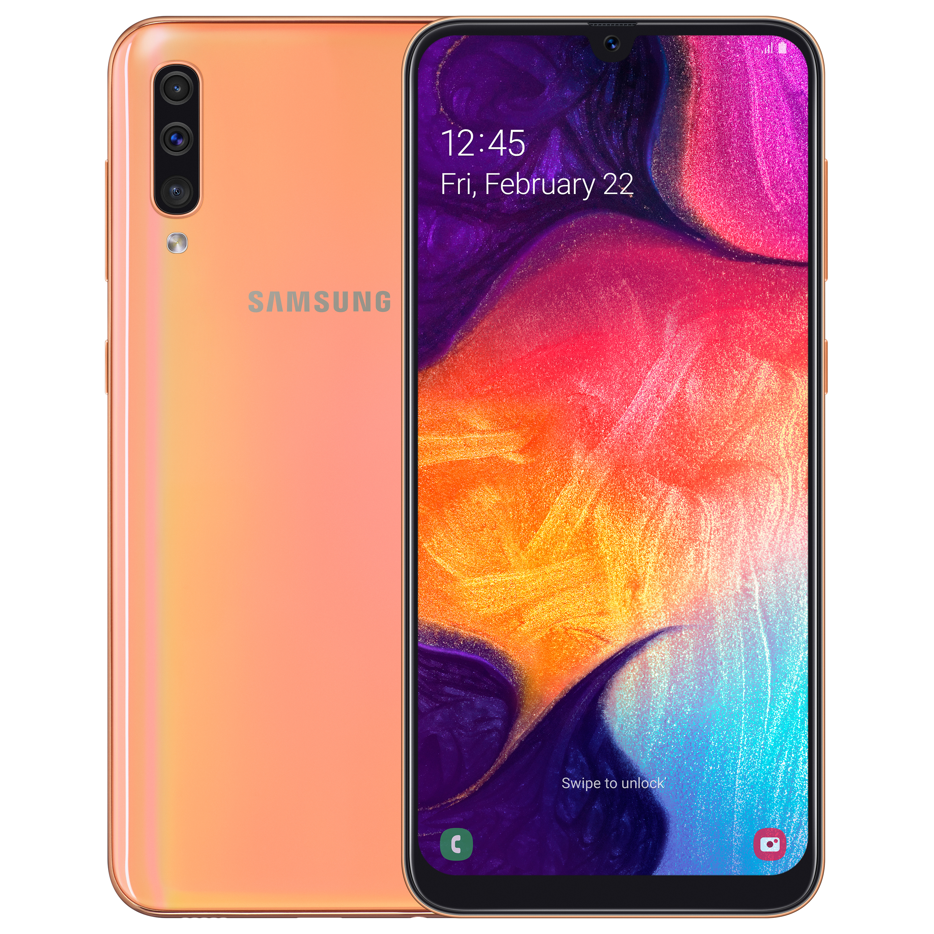 Samsung Galaxy A50 ja kestävä akku Helmiäisen värinen Samsung Galaxy A50 -älypuhelin