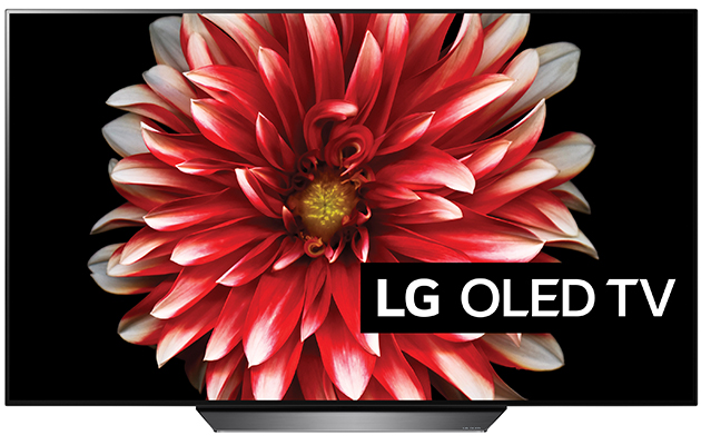 OLED tarjoaa parhaat mustan sävyt OLED-televisio, jossa punavalkoinen kukka. Oikeassa alakulmassa teksti LG OLED TV