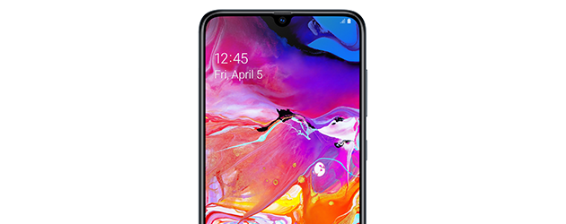 Samsung Galaxy A70 Samsung Galaxy A70 -puhelimen etupuoli.