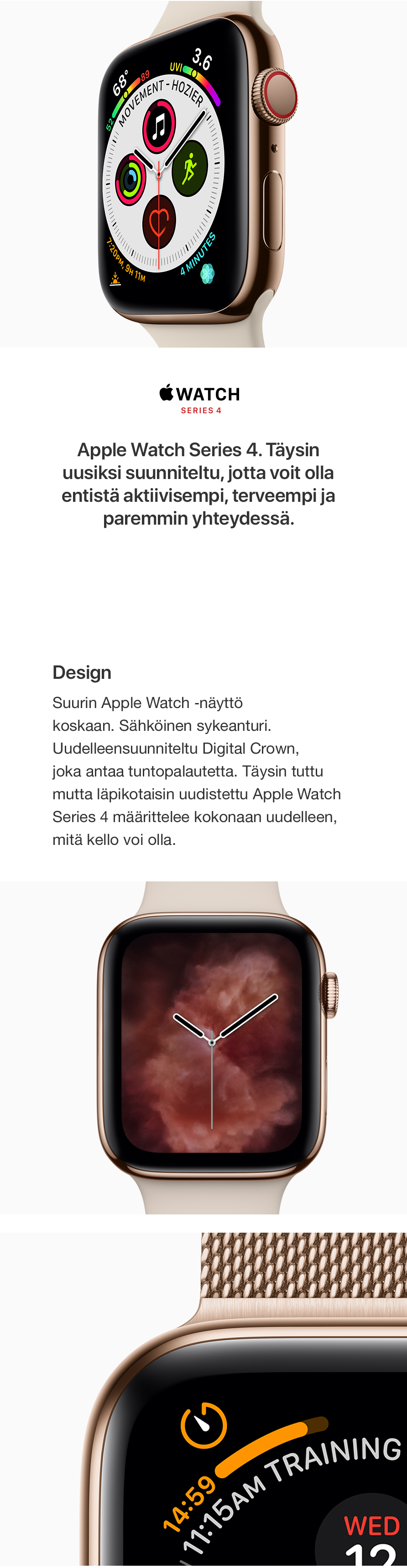 Uusi, mobiiliyhteydellä varustettu Apple Watch Series 4 -älykello on saapunut Giganttiin. Apple Watch Series 4 tarjoaa ominaisuuksia, joiden ansiosta sinulla on mahdollisuus olla aikaisempaa aktiivisempi, terveempi ja pysyä paremmin yhteydessä.