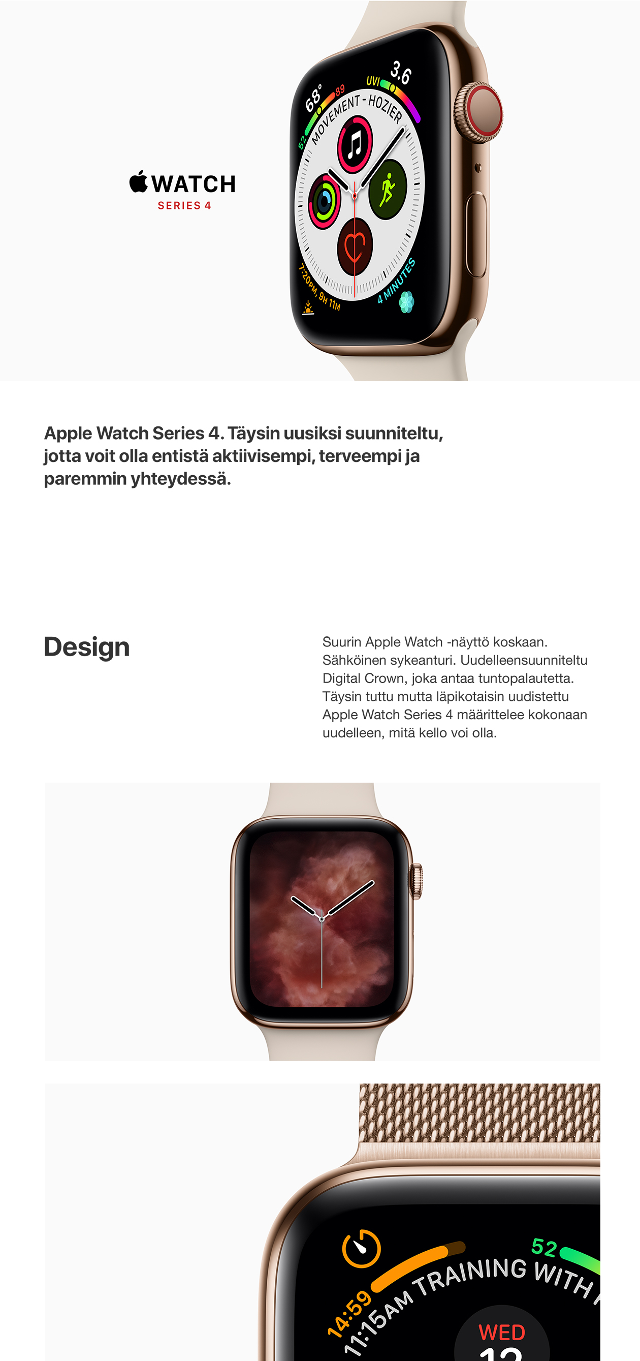 Uusi, mobiiliyhteydellä varustettu Apple Watch Series 4 -älykello on saapunut Giganttiin. Apple Watch Series 4 tarjoaa ominaisuuksia, joiden ansiosta sinulla on mahdollisuus olla aikaisempaa aktiivisempi, terveempi ja pysyä paremmin yhteydessä.