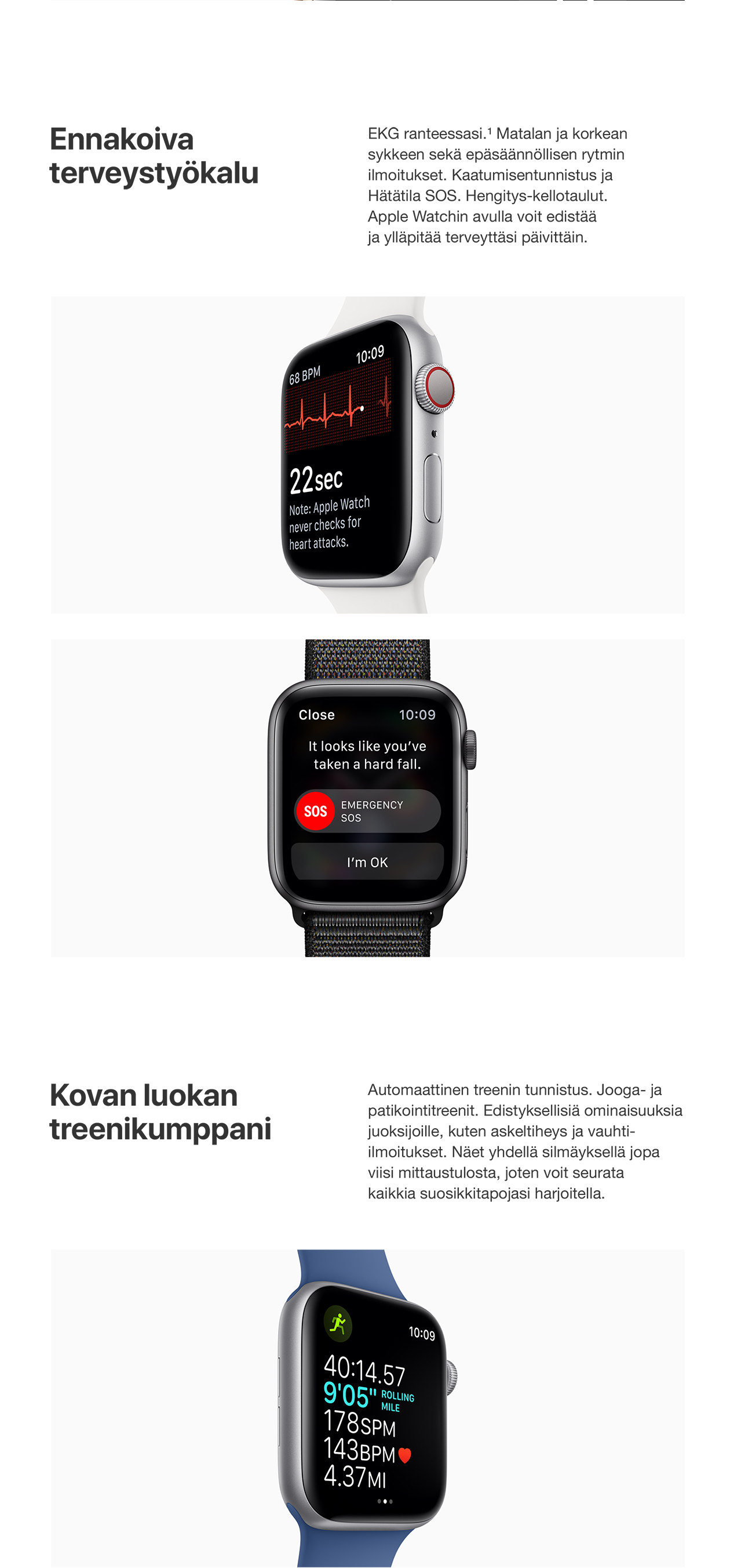 Apple Watch Series 4 -älykellon muotoilu on tyylilleen uskollinen, mutta samalla täysin uudenlainen. Älykellossa on tähän asti suurin Apple Watch -näyttö ja uudelleensuunniteltu, tuntopalautteella varustettu Digital Crown. Älykellon ominaisuudet, kuten terveystyökalut, treeniominaisuudet ja useat muut aktiivisuutta lisäävät toiminnot pitävät sinut aktiivisena läpi päivän.