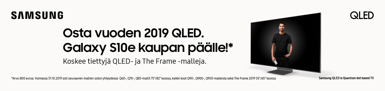 Osta vuoden 2019 QLED. Galaxy S10e kaupan päälle! Samsung The Frame -kampanja