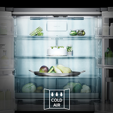 FRESHShield -jäähdytys Avoin LG-jääkaappi ja ”Cold Air”-logo