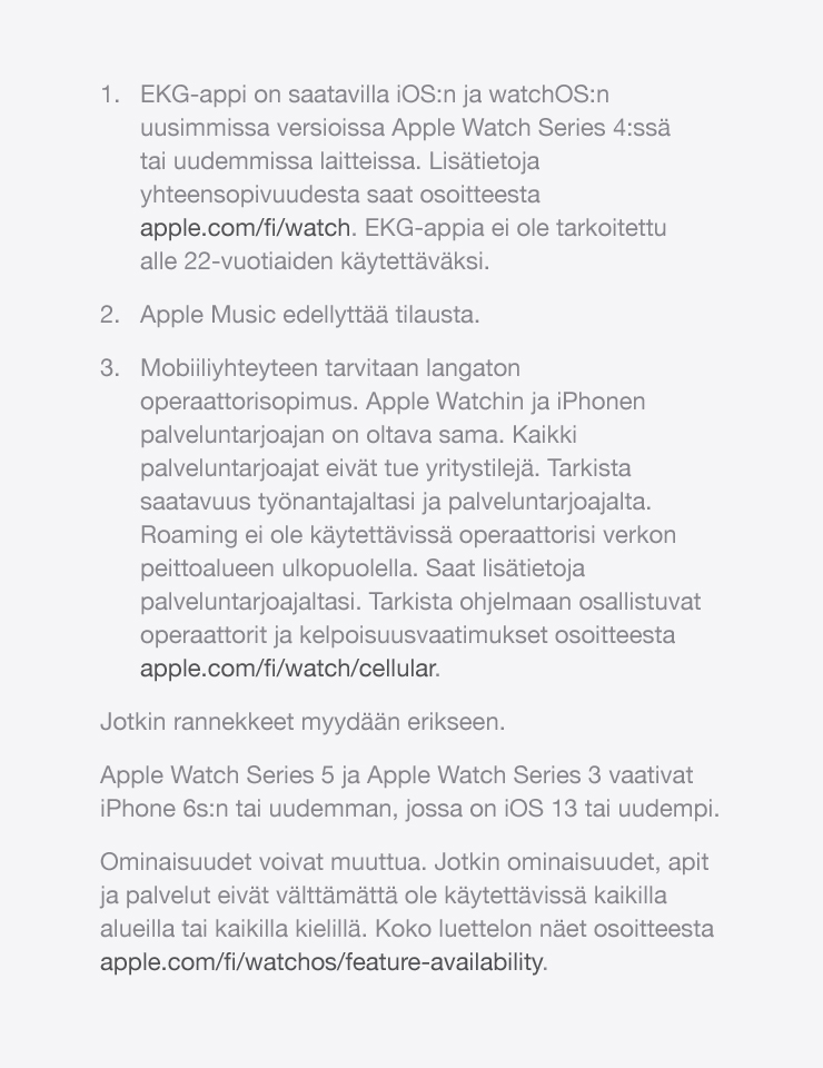 Tärkeää Apple Watch Series 5 tietoa.