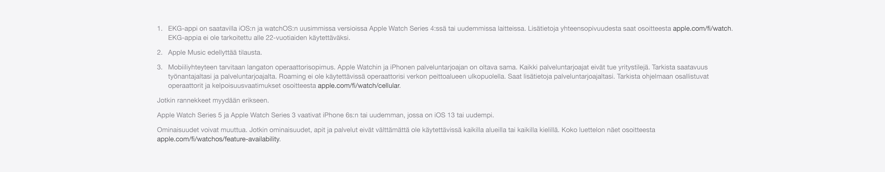 Tärkeää Apple Watch Series 5 tietoa.