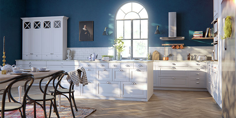 Fasett Classic White sopii hyvin talonpoikaistyyliin ja kesämökille Epoq-keittiö Fasett Classic White -värissä