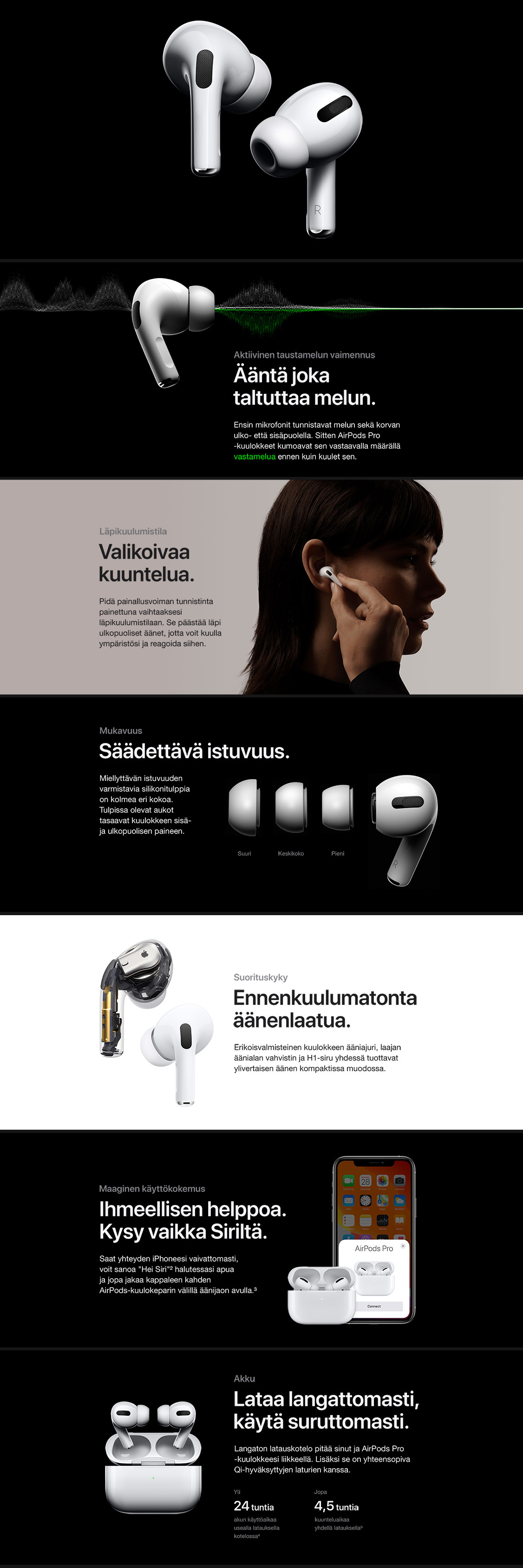 Apple Airpods Pro -kuulokkeissa on taustamelun vaimennus ja läpikuulumistila – kuulet sen, mitä haluat kuulla Apple Airpods Pro -kuulokkeissa on taustamelun vaimennus, läpikuulumistila, uskomaton suorituskyky ja säädettävä istuvuus