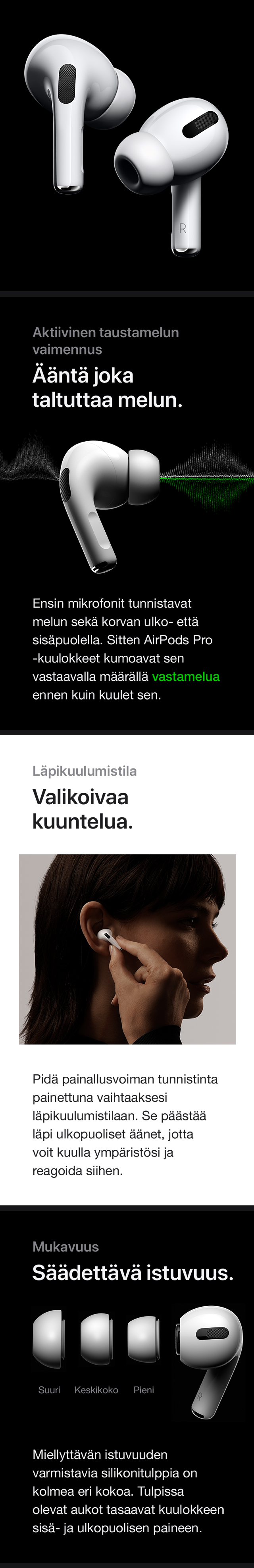 Apple Airpods Pro -kuulokkeissa on taustamelun vaimennus ja läpikuulumistila – kuulet sen, mitä haluat kuulla Apple Airpods Pro -kuulokkeissa on taustamelun vaimennus ja läpikuulumistila
