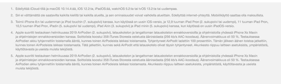 Tärkeää tietoa Apple AirPods-kuulokkeista