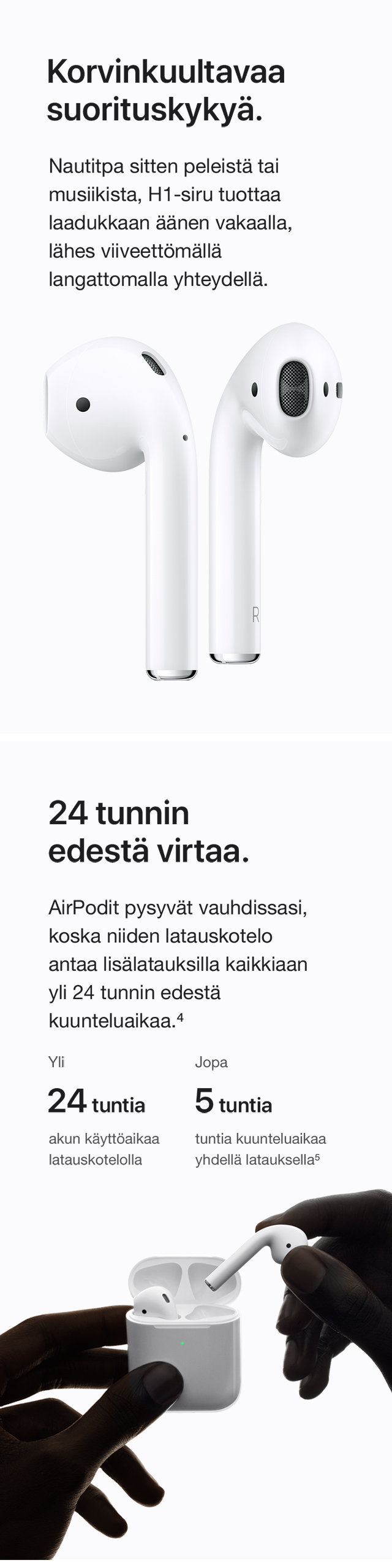 Korvinkuultavaa suorituskykyä AirPods-kuulokkeiden ominaisuudet
