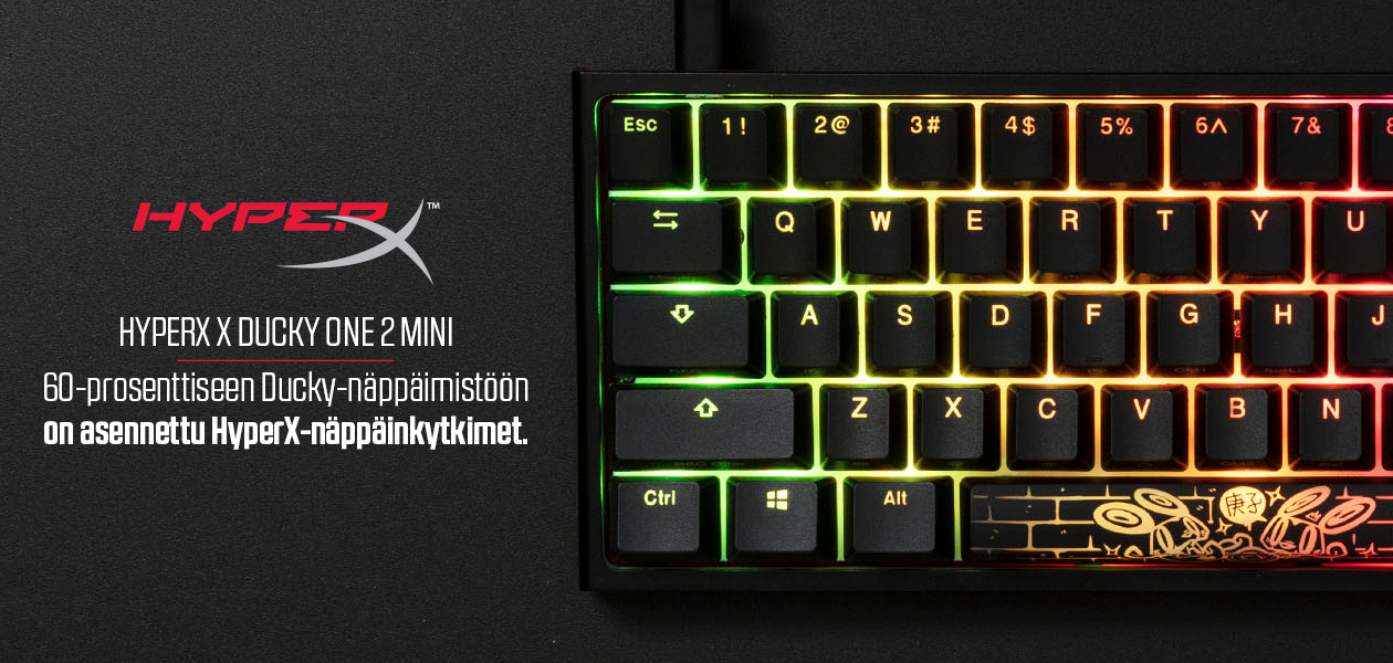 HyperX x Ducky One 2 Mini mekaanisilla HyperX-kytkimillä HyperX x Ducky One 2 Mini
