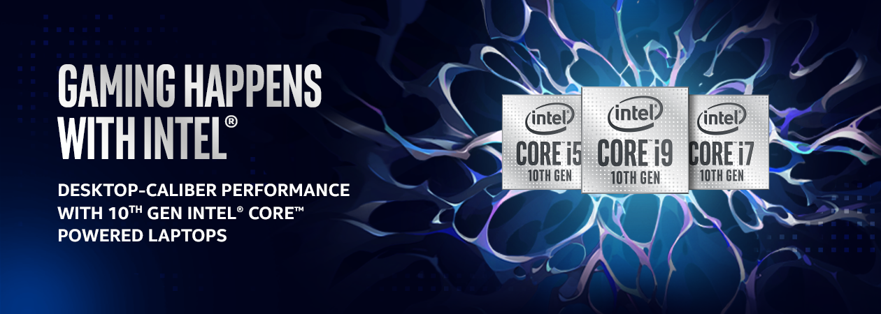 Gaming happens with Intel Intel Core i9, i7 ja i5 -prosessorit vierekkäin