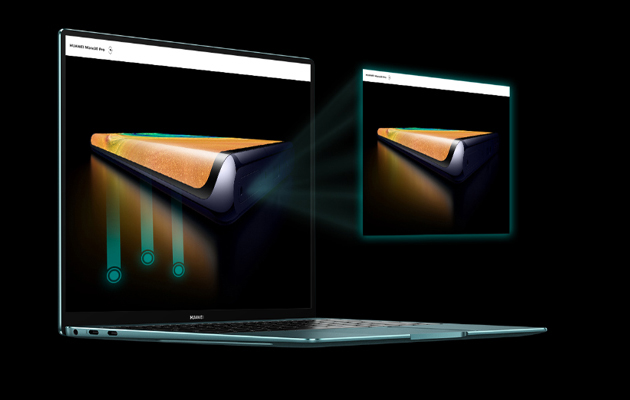 Huawei Matebook X Pro -kosketusnäyttö Huawei Matebook X Pro 2020 kuvattuna edestäpäin. Vieressä ulkoinen näyttö.