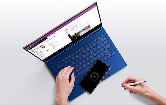 Samsung Galaxy Book Flex - Lyhyellä latausajalla pitkä käyttöaika Samsung Galaxy Book Flex tarjoaa Samsung-laitteille kätevän langattoman latauksen