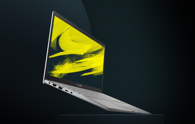 Yksinkertaisuus Valkoinen ASUS Vivobook S14 sivusta kuvattuna
