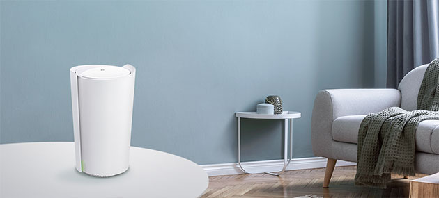 Yksi sisäänkirjautuminen riittää Deco X90 -reititin olohuoneen pöydällä