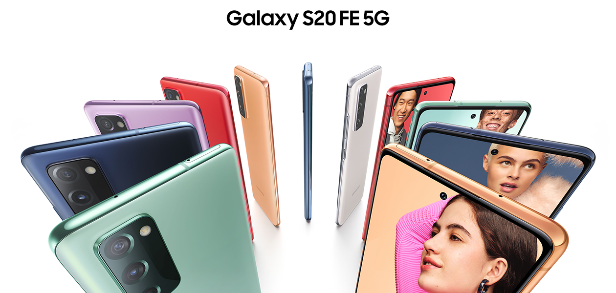 Samsung Galaxy S20 -sarja Erivärisiä Samsung Galaxy S20 FE 5G -puhelimia.