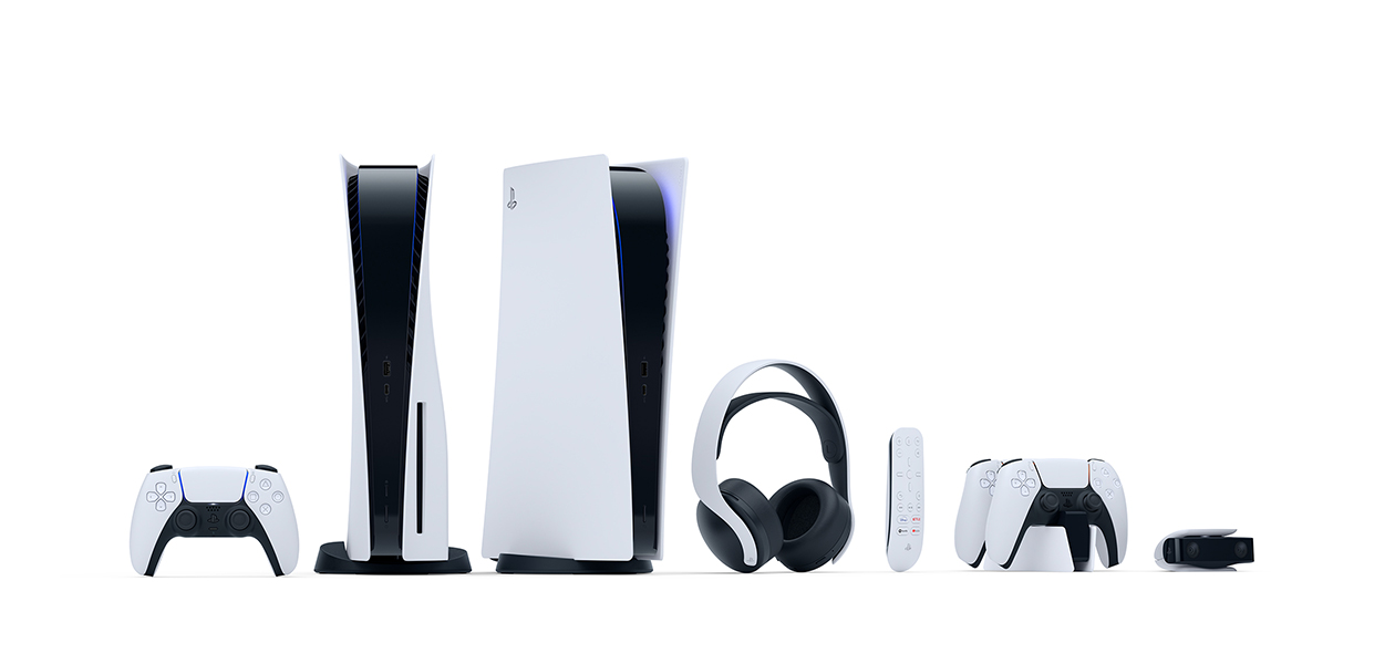 PlayStation 5 PlayStation 5 -pelikonsoli ja siihen kuuluvia lisätarvikkeita, kuten peliohjain ja kuulokkeet.