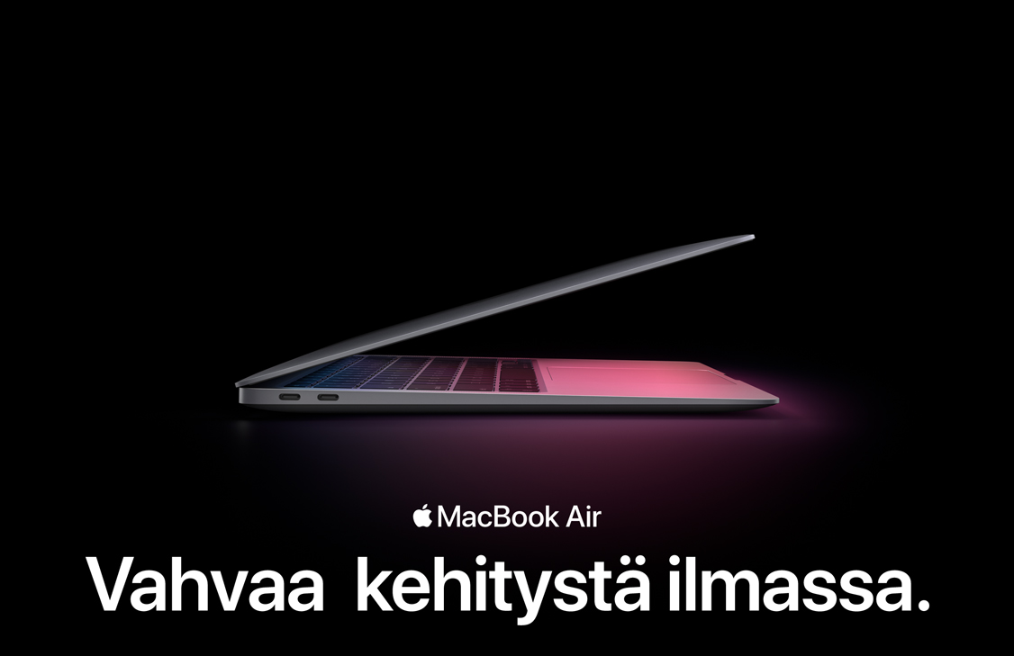 Applen M1-siru mullistaa MacBook Airin suorituskyvyn. Koe jopa 3,5 kertaa nopeampi prosessorin teho ja jopa 5 kertaa nopeammat grafiikat. Applen ohuin ja kevein kannettava.