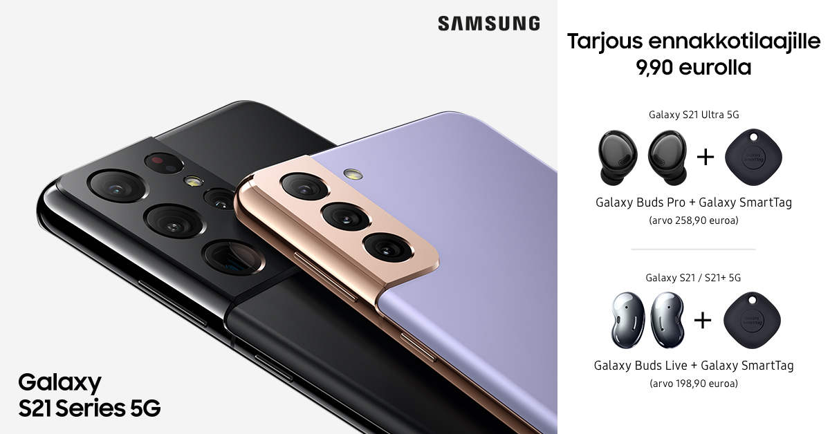 Samsung Galaxy S21 Ultra, S21 ja S21 Plus - ennakkotilaa jo tänään ja hyödynnä mahtava tarjous! Samsung Galaxy S21 mainoskuva