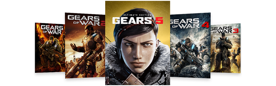 Tuhansia pelejä neljän sukupolven ajalta Gears of War -pelisarjan osat.