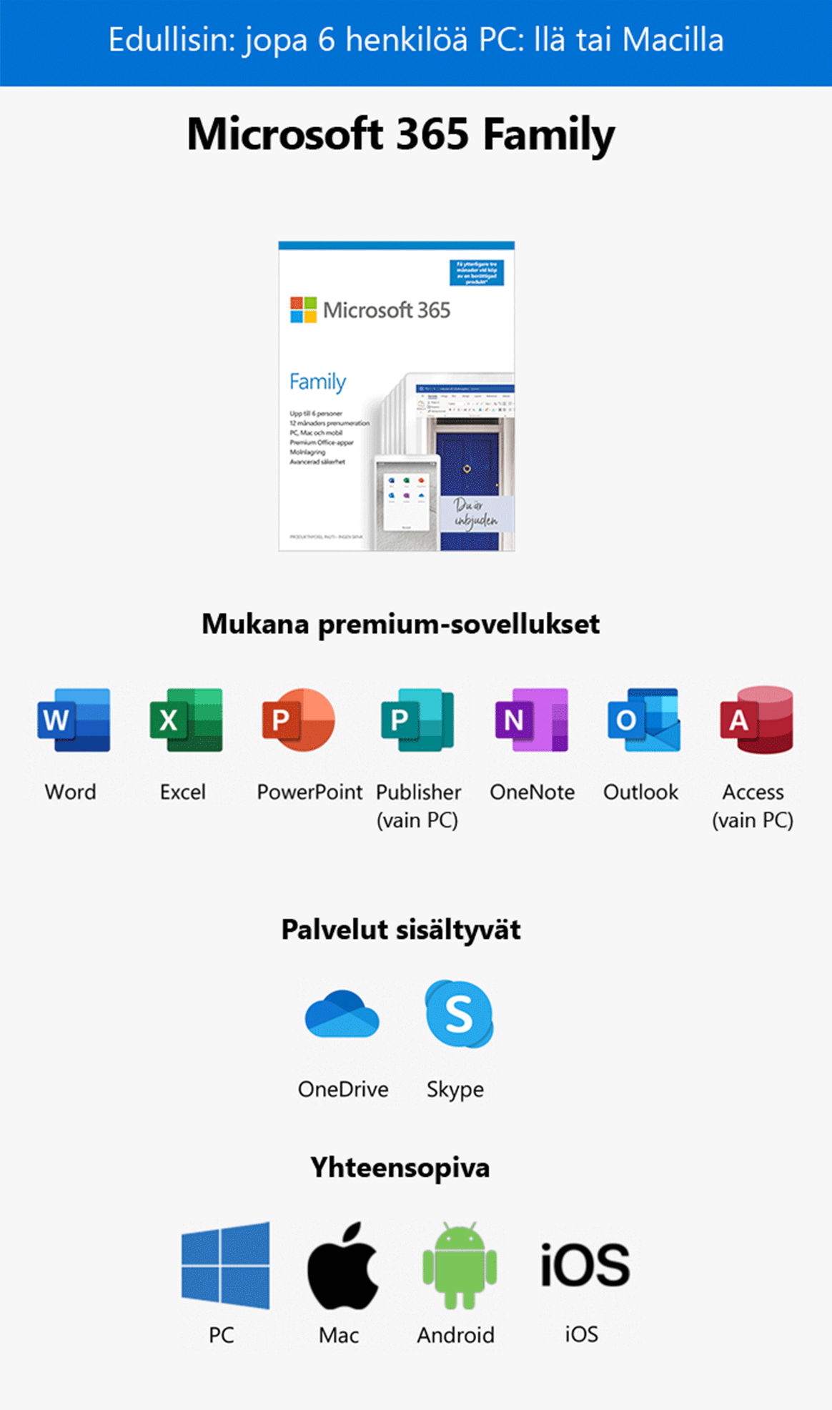 Microsoft 365 Family Lisenssi Digitaalinen Lataus Ohjelmistot Ja 