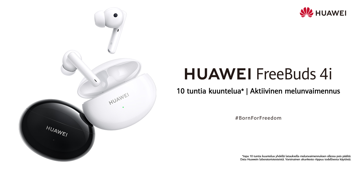 Huawei Freebuds 4i ja kolme latauskoteloa