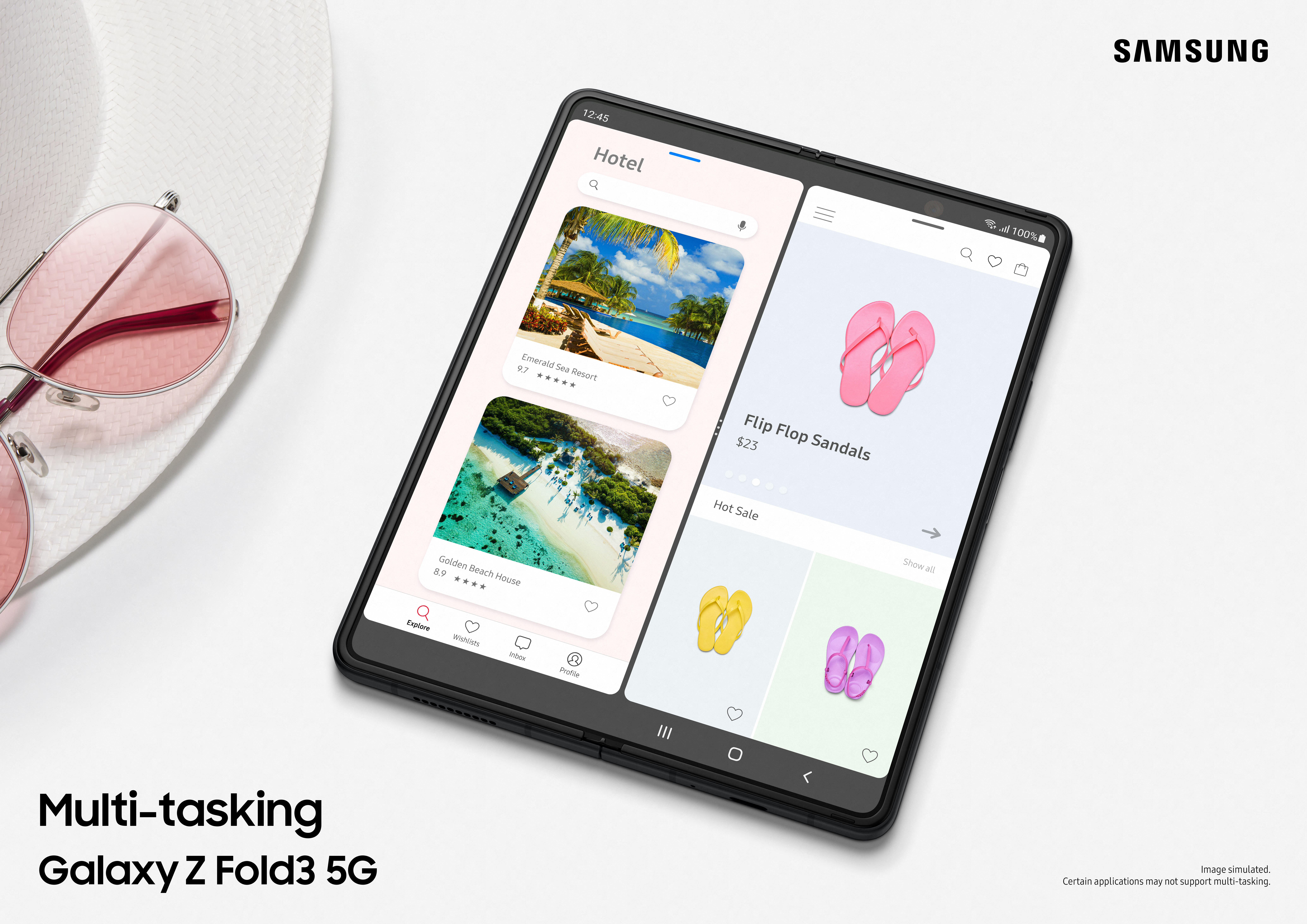 Galaxy Z Fold3 - helppo navigointi ja selkeä yleiskuva Galaxy Z Fold3 jossa kaksi eri nettisivua auki samaan aikaan