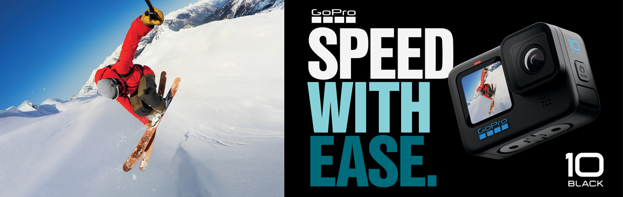 GoPro HERO10 Black-banneri, jossa teksti: SPEED WITH EASE
