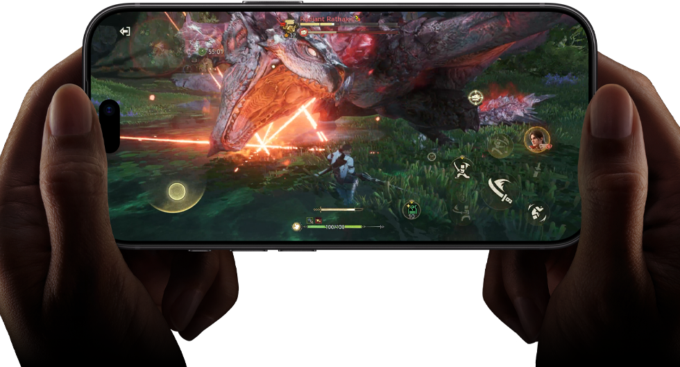 iPhone 18 Pro, etupuoli, A20 Pro ‑sirun suorituskykyä esitellään kohtauksella Monster Hunter Outlanders ‑pelistä