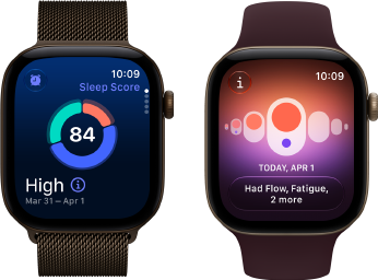 Apple Watch Series 12, alumiinikuori, värinä tumma pronssi, unituloksen ympyräkaavio, Digital Crown, milanolaisranneke, värinä tumma pronssi