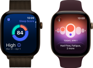 Apple Watch Series 12, alumiinikuori, värinä tumma pronssi, unituloksen ympyräkaavio, Digital Crown, milanolaisranneke, värinä tumma pronssi