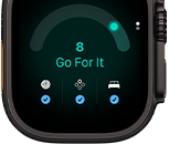 Apple Watch Ultra 4, titaanikuori, värinä musta, valmiuspisteet 8, näkymä oikeasta sivusta, Digital Crown, koholla oleva sivupainike
