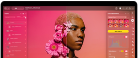 MacBook Pron näytöllä muokataan henkilöä esittävää kuvaa Pixelmator Prossa